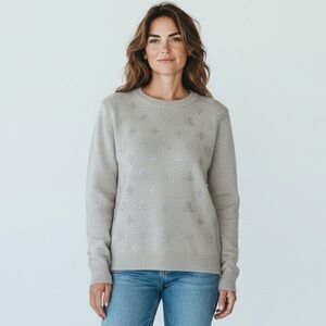 Designer Inspired Tan Silver Knit Sweater